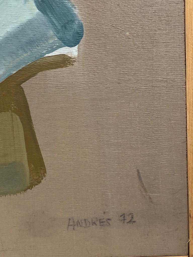 Andres 1972 French Surrealist Abstract Figurative Blue Oil Painting - Image 4