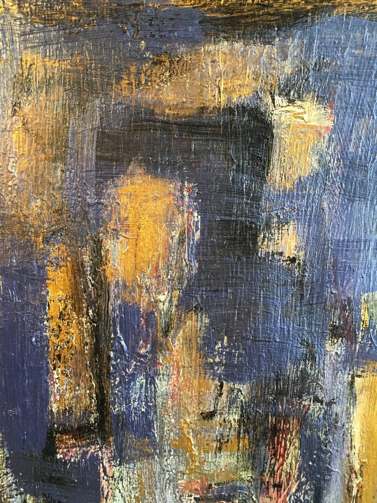 Large French Abstract Expressionist Blue Gold Cityscape Oil Painting c2000 - Image 3