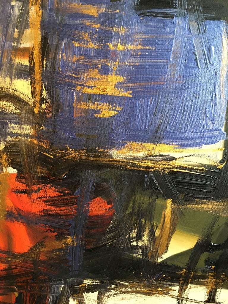 Large French Abstract Expressionist Purple Gold Red Oil Painting c2000 - Image 4