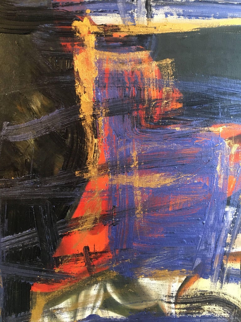 Large French Abstract Expressionist Purple Gold Red Oil Painting c2000 - Image 5