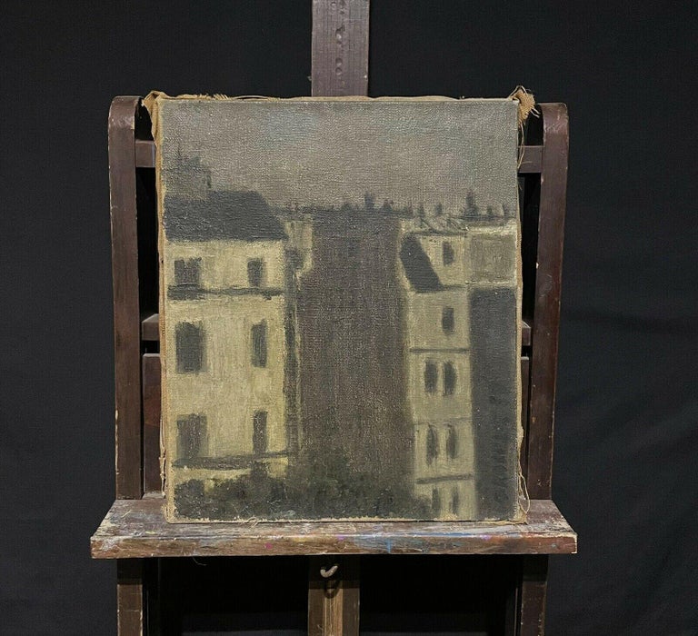 French Tonalist Oil Painting Paris Street Buildings by Moonlight Nocturne - Image 2