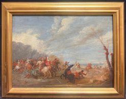 1700 - 1799 Flemish Old Master Oil on Panel Cavalry Skirmish Soldiers & Horses
