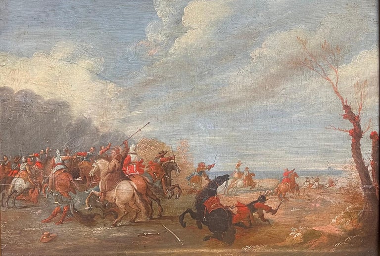 1700 - 1799 Flemish Old Master Oil on Panel Cavalry Skirmish Soldiers & Horses - Image 2