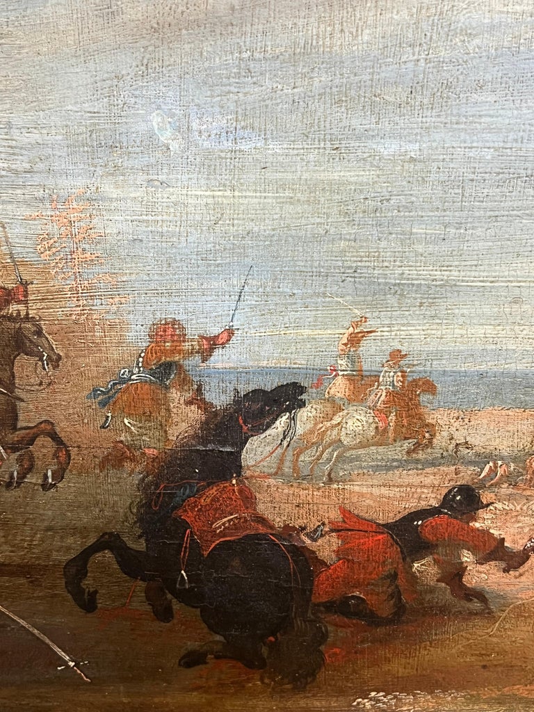 1700 - 1799 Flemish Old Master Oil on Panel Cavalry Skirmish Soldiers & Horses - Image 3