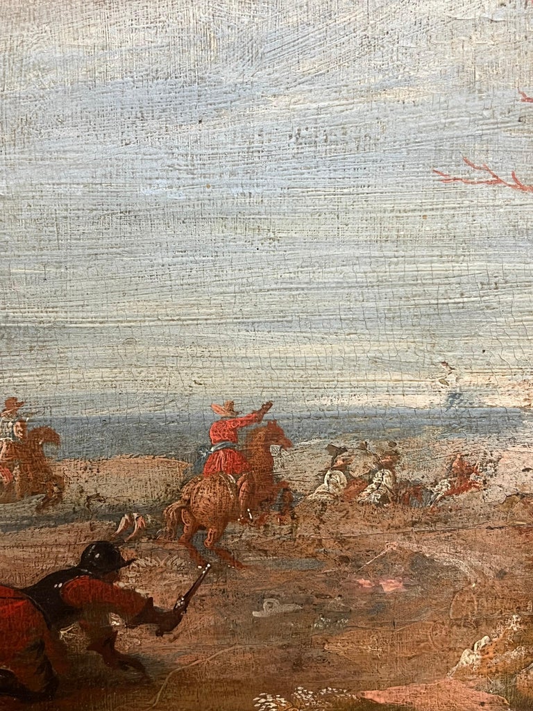 1700 - 1799 Flemish Old Master Oil on Panel Cavalry Skirmish Soldiers & Horses - Image 4