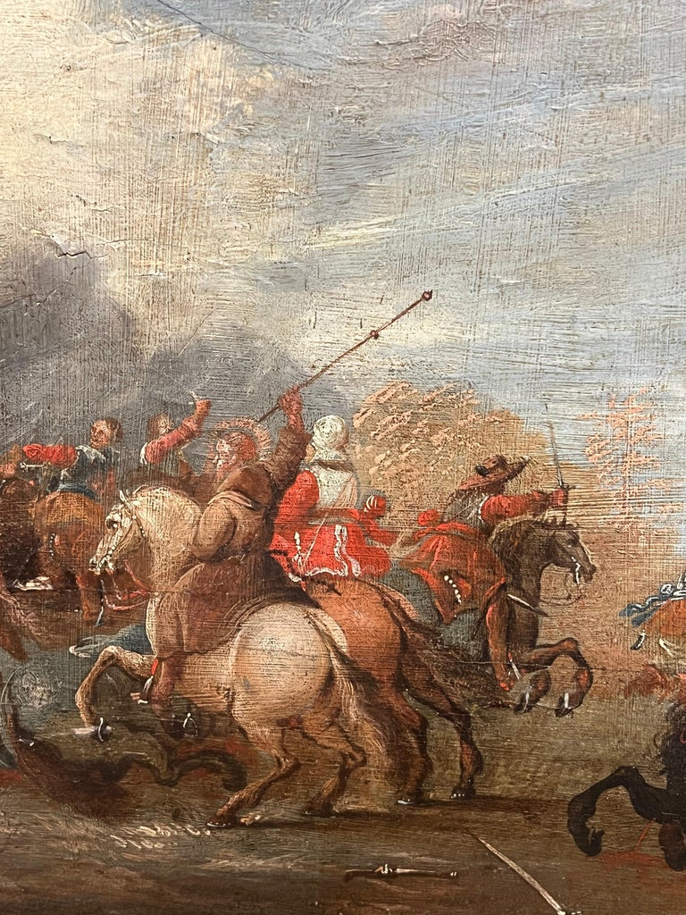 1700 - 1799 Flemish Old Master Oil on Panel Cavalry Skirmish Soldiers & Horses - Image 5