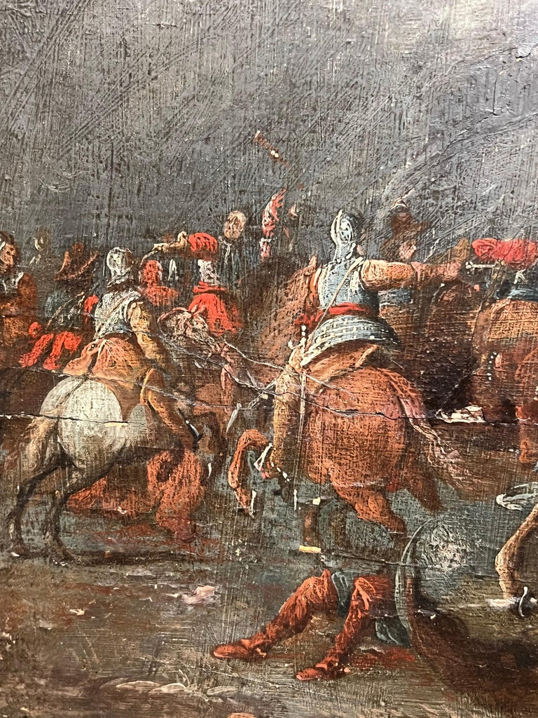 1700 - 1799 Flemish Old Master Oil on Panel Cavalry Skirmish Soldiers & Horses - Image 7