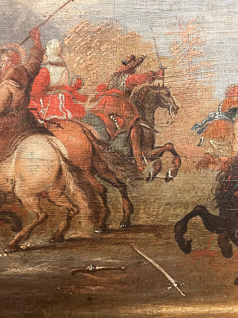 1700 - 1799 Flemish Old Master Oil on Panel Cavalry Skirmish Soldiers & Horses - Image 8