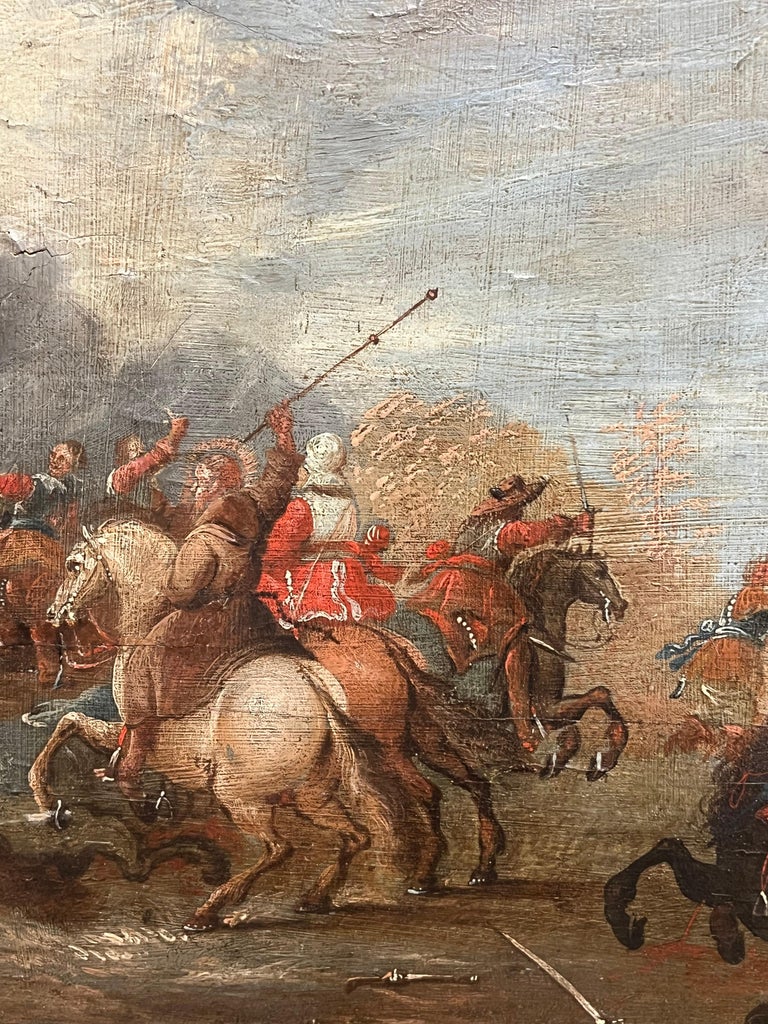 1700 - 1799 Flemish Old Master Oil on Panel Cavalry Skirmish Soldiers & Horses - Image 10