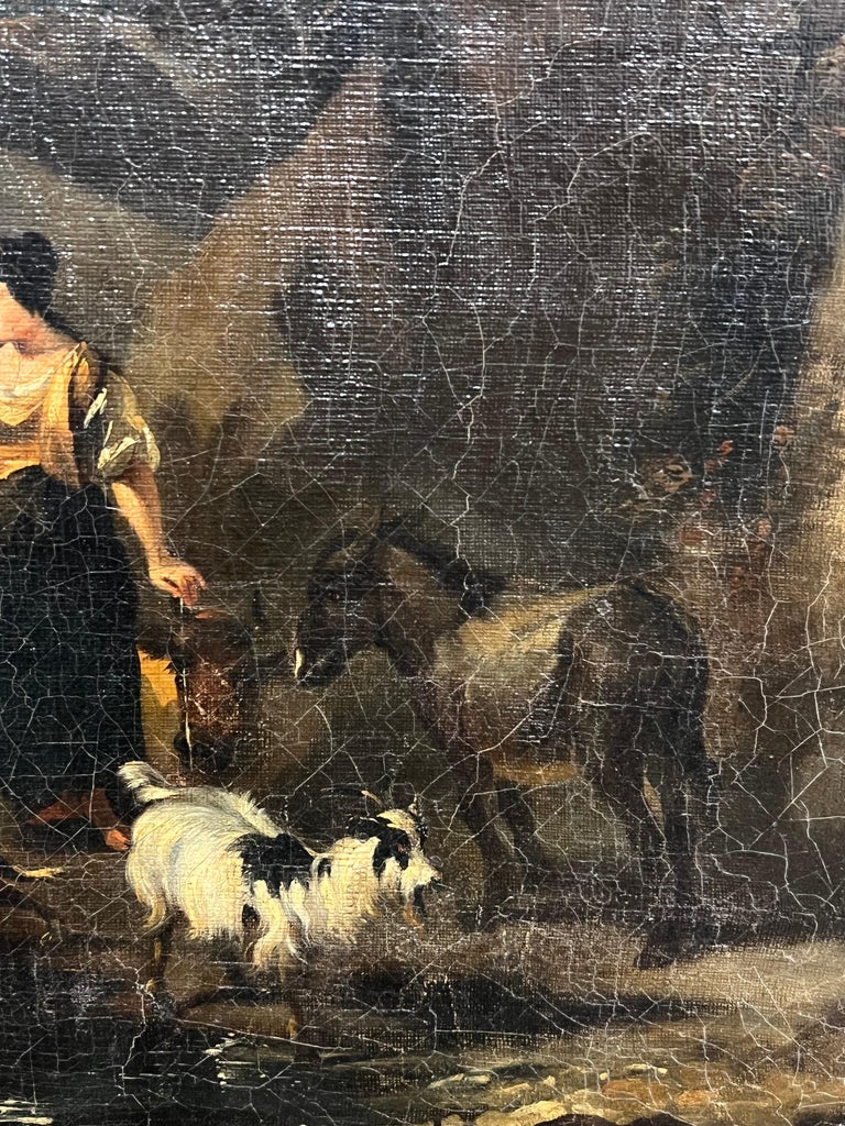 Large 1700 - 1799 Dutch Old Master Oil Painting Figures Animals Landscape - Image 4