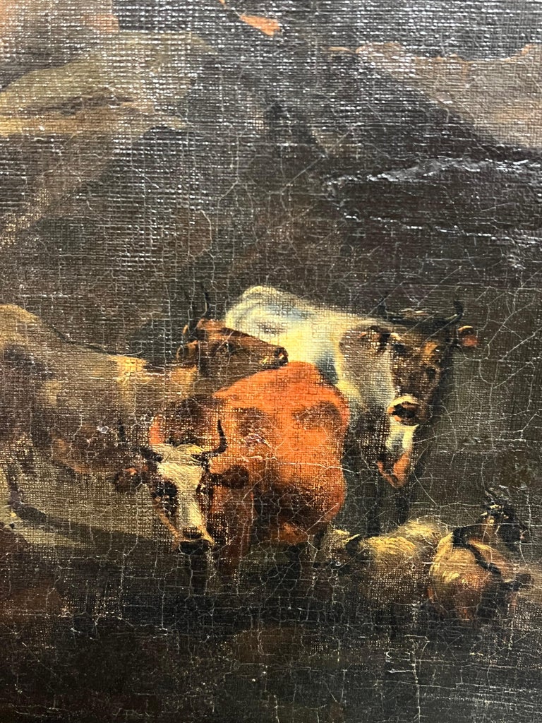 Large 1700 - 1799 Dutch Old Master Oil Painting Figures Animals Landscape - Image 5