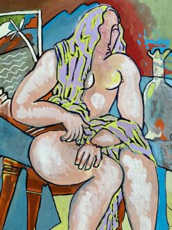 1900-1999 FRENCH MODERNIST PAINTING - NUDE FIGURE COLORFUL INTERIOR