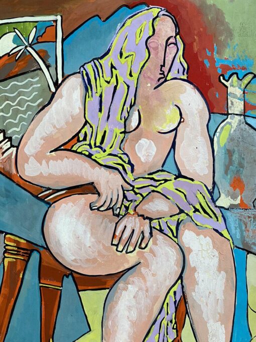 1900-1999 FRENCH MODERNIST PAINTING - NUDE FIGURE COLORFUL INTERIOR