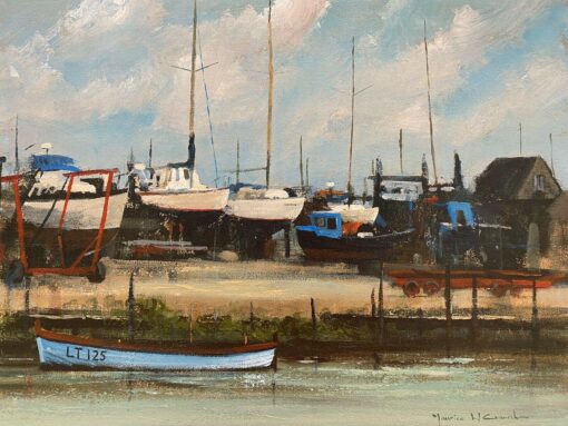 Maurice Crawshaw (b.1947) Signed Impressionist Oil - Boats Moored At The Harbour