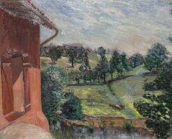 Mid Century French Impressionist Oil, Country House in Windswept Landscape