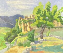 LARGE 1900-1999 FRENCH IMPRESSIONIST PROVENCE CHATEAU ON ROCKS LANDSCAPE