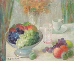 1960's French Still Life Signed Oil Fruit Bowl on Table Cup & Saucer Framed