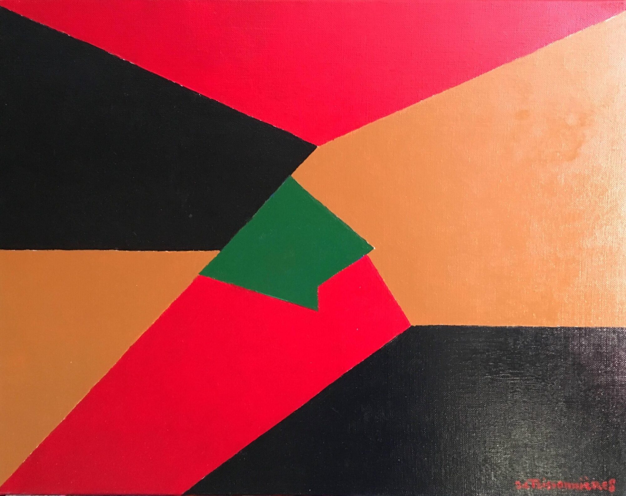 Large French Abstract Red Black and Brown, signed