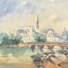 MAURICE MAZEILIE-FRENCH IMPRESSIONIST Watercolour - Small Paris Bridge Landscape