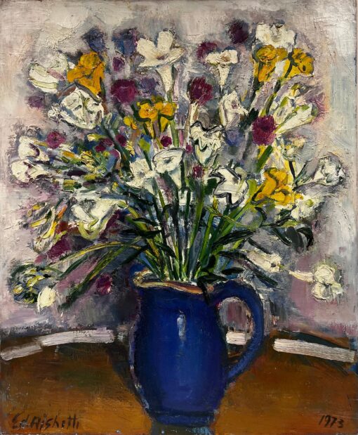 1970s French Interior Still Life - Flowers in deep Blue Vase - Superb Original