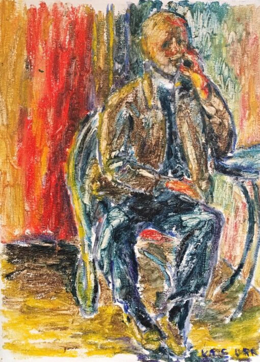 Gentleman on the Phone, Surrealist Impressionist Portrait, Signed