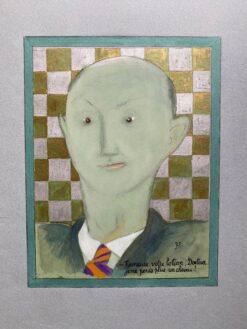 1960's French Portrait Bald Green Man Caricature
