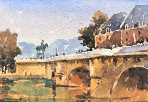 MAURICE MAZEILIE-FRENCH IMPRESSIONIST Watercolour - Autumnal Parisian Bridge