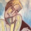 French Abstract Portrait Picasso Style Blue Colour Original Oil Painting