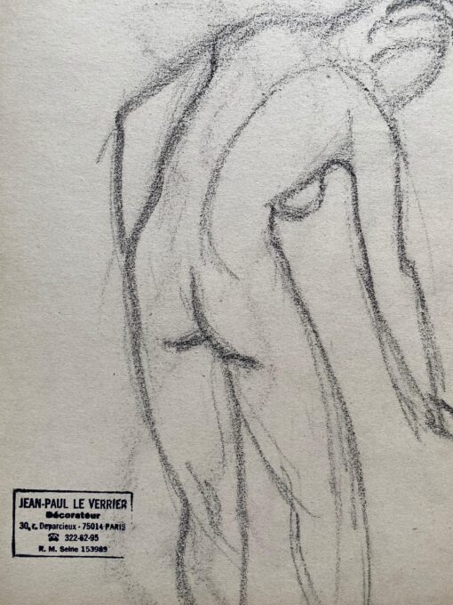 Mid 1900-1999 French Original Line Drawing sketch Nude Lady - Stamped
