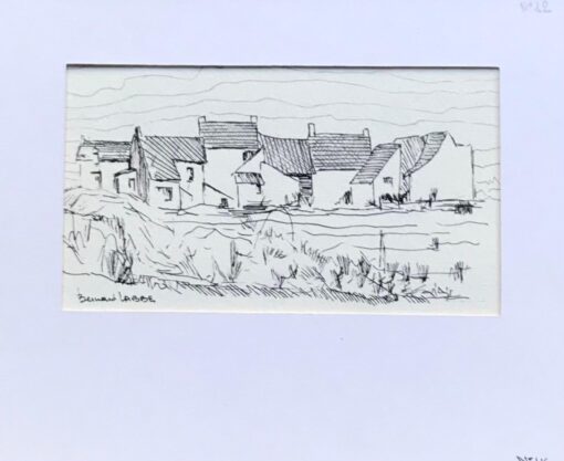 1950's Modernist/ Cubist Painting - Small Black & White French Town