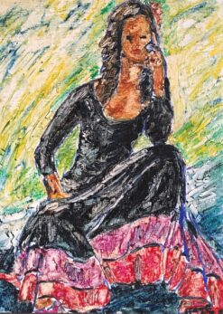 Flamenco Dress, Surrealist Impressionist Oil Painting, Signed