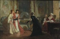 Elegant Ladies in Grand Drawing Room Interior, Fine 1800-1899 British Oil