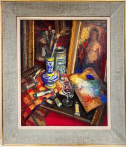 Beautiful 1960's French Post Impressionist Oil The Artists Studio Interior
