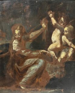 Angelic Cherubs with Classical Figure in Wilderness Finely Painted Preparatory