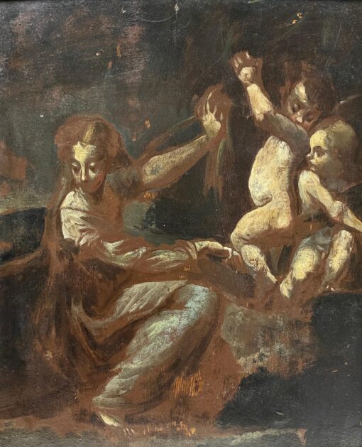 Angelic Cherubs with Classical Figure in Wilderness Finely Painted Preparatory