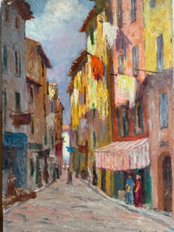 1930's FRENCH IMPRESSIONIST SIGNED OIL - THE OLD TOWN NICE - BEAUTIFUL COLOURS