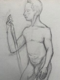 Mid 1900-1999 French Charcoal Drawing - Portrait of a Standing Nude Man