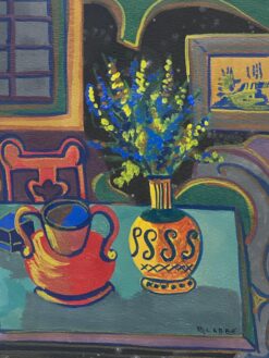 1950's Modernist Signed Painting  - Interior Abstract Scene