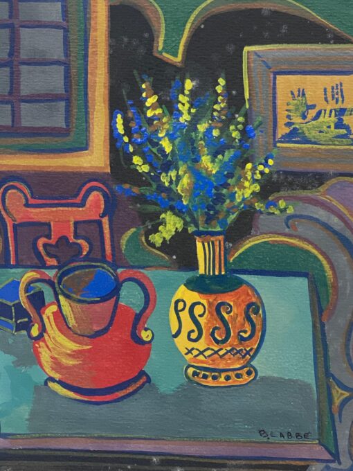 1950's Modernist Signed Painting  - Interior Abstract Scene