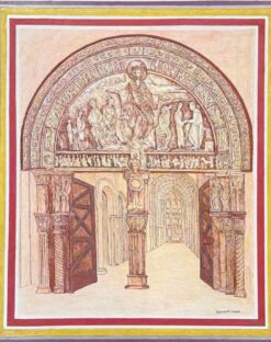 1950's Signed Modernist Painting  - Entrance Through To Cathedral