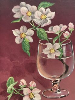 Italian 1900-1999 Signed Oil Painting Blossom Twig in Glass of Water