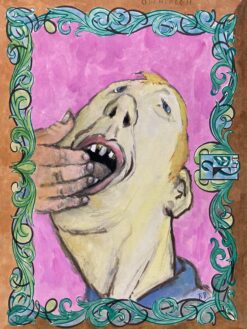 1960's French Portrait Man With Fingers In His Mouth Caricature