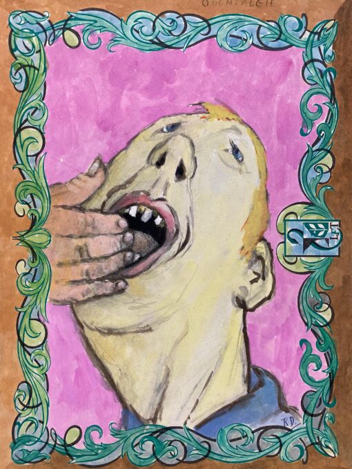 1960's French Portrait Man With Fingers In His Mouth Caricature