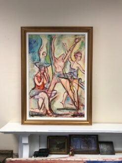 Three Dancing Ballerina Figures Male & Female Large Original 1900-1999 Oil