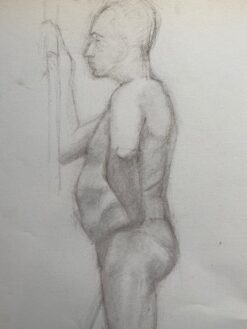 Mid 1900-1999 French Charcoal Drawing - Portrait of a Standing Nude Man