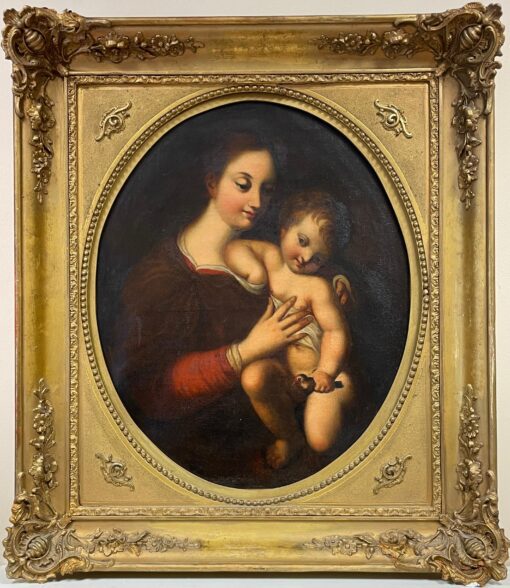 Fine 1700 - 1799 Italian Old Master Oil Painting Madonna & Child with Goldfinch