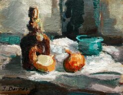 Signed Vintage French Post-Impressionist Oil Table Interior & Onions