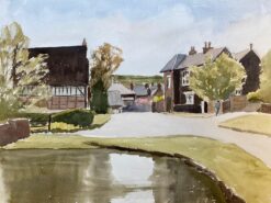English Rural Country Village, signed original British watercolour painting