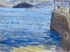 Mid 20th C. Irish Artist Watercolor Painting of Boats At Vigo Spain