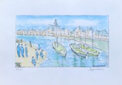 1950's Modernist/ Cubist Painting - The Fishermen's meeting At The Harbour